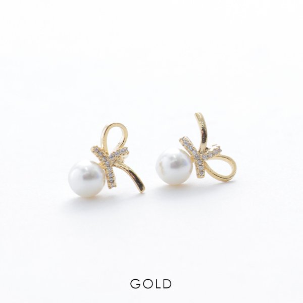 画像3: 【アクセサリー：ピアス】パールビジューリボンピアス【Fサイズ/2カラー】[OF08]  (3)
