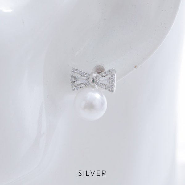 画像3: 【アクセサリー：ピアス】リボンビジューパールピアス【Fサイズ/2カラー】[OF08] (3)