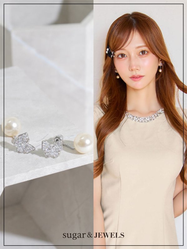 画像1: 【ピアス】バタフライパールビジューピアス【Fサイズ/1カラー】[OF02] (1)