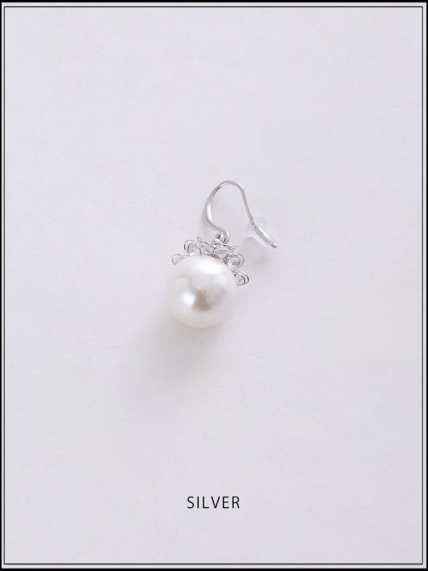 画像3: 【ピアス】ビッグパールフラワービジューフックピアス【Fサイズ/1カラー】[OF02]  (3)