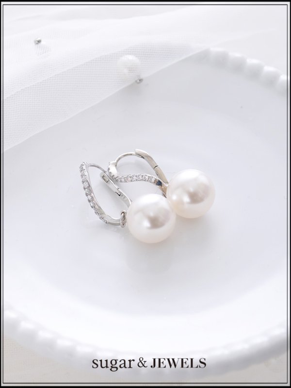 画像1: 【ピアス】ビジューラインパールフープピアス【Fサイズ/1カラー】[OF02] (1)