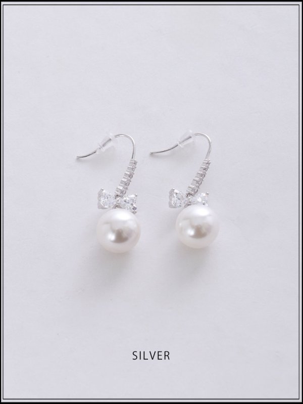 画像2: 【ピアス】ハートビジューリボンパールフックピアス【Fサイズ/1カラー】[OF02]  (2)