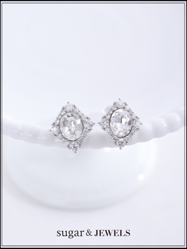 画像1: 【ピアス】ダイヤフレームオーバルビジューピアス【Fサイズ/1カラー】[OF02] (1)