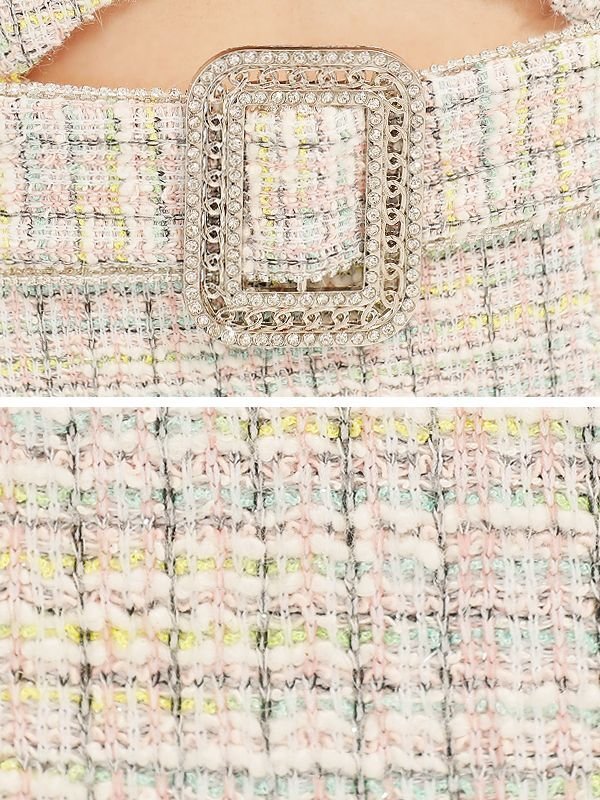 画像18: XSサイズあり【PURESS/ピュアレス】ツイード/ ウエストカット/ ビジューチェーンベルト/ チェック/ タイト/ ミニドレス/ キャバドレス[OF5] (18)