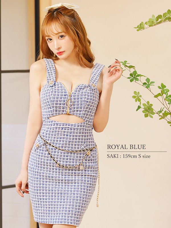 画像4: XSサイズあり【PURESS/ピュアレス】ツイード/ バストファスナー/ ウエストオープン/ ウエストカット/ チェーン/ タイト/ ミニドレス/ キャバドレス[OF5] (4)