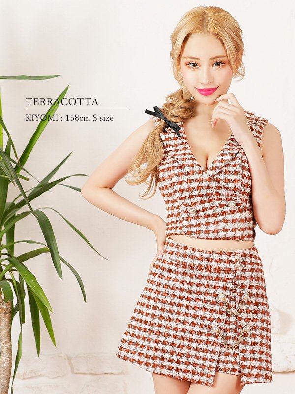 画像2: XSサイズあり【PURESS/ピュアレス】 クロスカラー/ ボタン/ チェーン/ セパレート/ ラップフレア/ ミニドレス/ キャバドレス[OF5] (2)