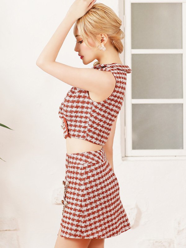 画像4: XSサイズあり【PURESS/ピュアレス】 クロスカラー/ ボタン/ チェーン/ セパレート/ ラップフレア/ ミニドレス/ キャバドレス[OF5] (4)