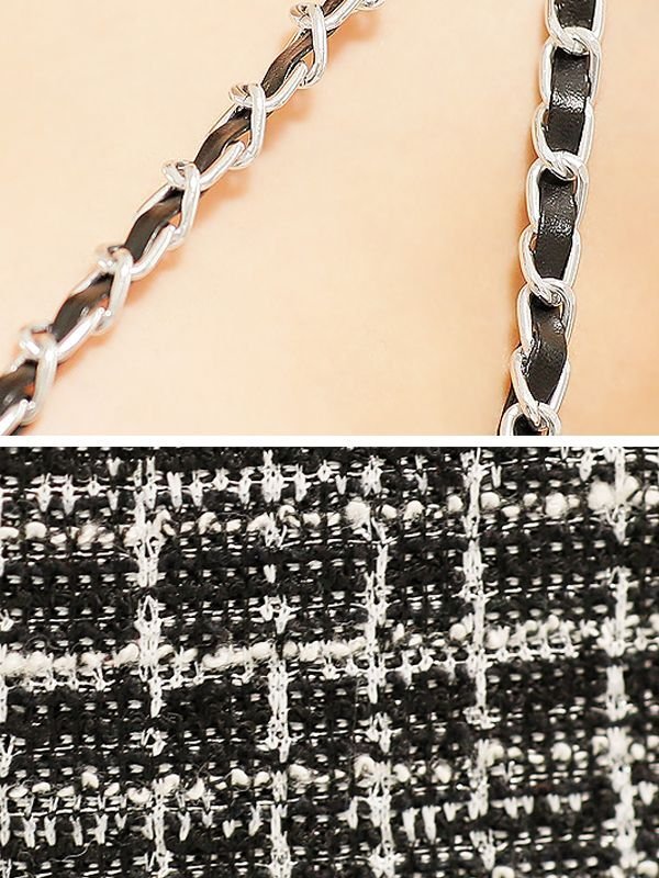 画像10: XSサイズあり【PURESS/ピュアレス】ツイード/ フロントファスナー/ チェーンポケット/ チェック/ タイト/ ミニドレス/ キャバドレス[OF5] (10)