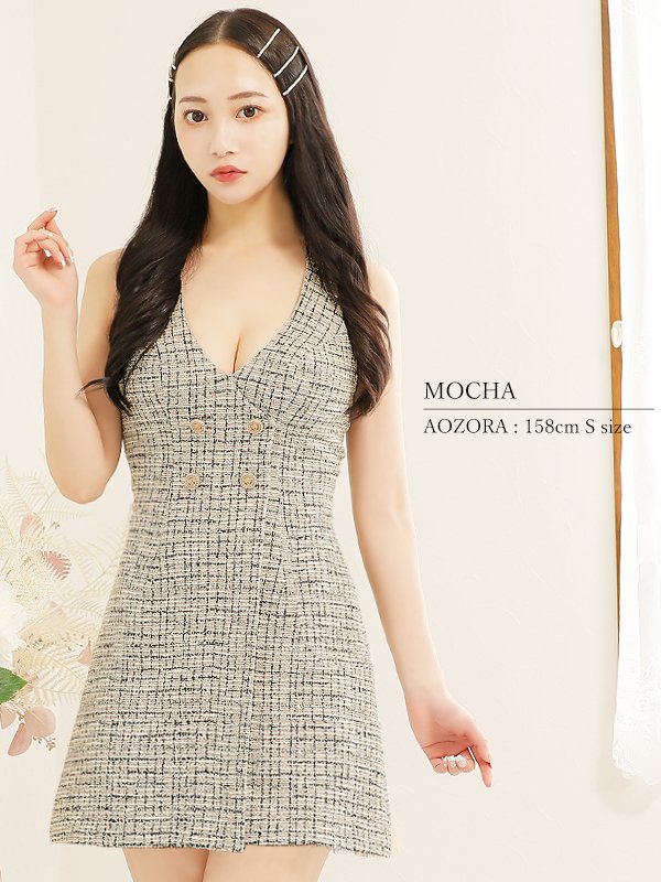 画像26: XSサイズあり【PURESS/ピュアレス】ラップデザイン/ ボタン/ ツイード/ ノースリーブ/ チェック/ タイト/ ミニドレス/ キャバドレス[OF5] (26)