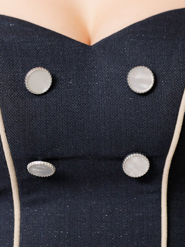 画像9: XSサイズあり【PURESS/ピュアレス】チェーンショルダー/ ボタン/ チャーム/ オフショルダー/ セパレート/ フレア/ マイクロミニ/ ミニドレス/ キャバドレス[OF5] (9)