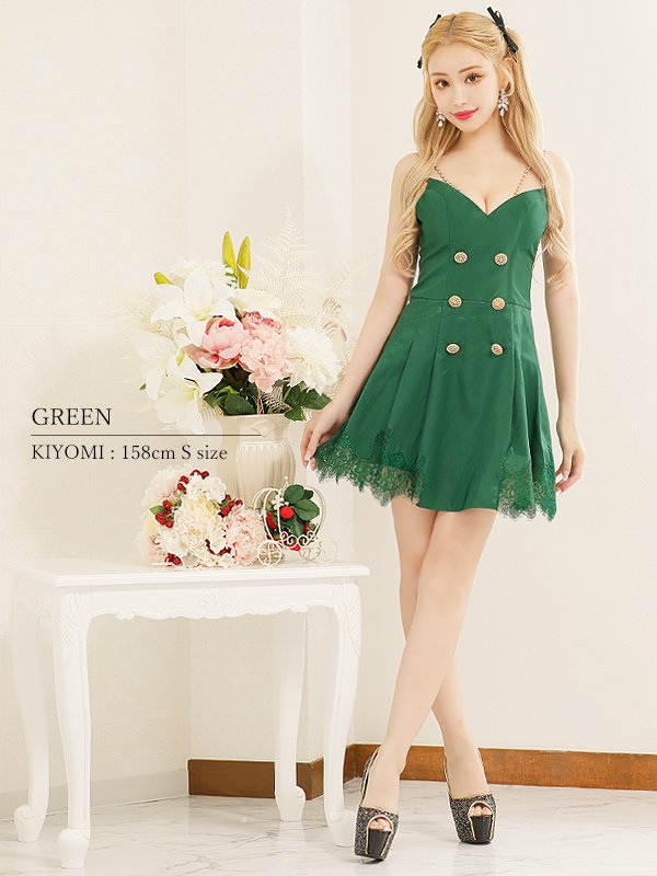 画像2: XSサイズあり【PURESS/ピュアレス】ボタン/ タック/ レース/ サテン/ フレア/ ミニドレス/ キャバドレス[OF5] (2)