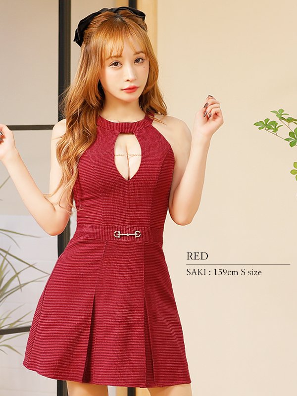 画像16: XSサイズあり【PURESS/ピュアレス】 バストオープン/ ベルト/ ビジューチャーム/ ノースリーブ/ フレア/ミニドレス/ キャバドレス[OF5] (16)