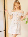 画像15: XSサイズあり【PURESS/ピュアレス】オフショルダー/ チェックツイード/ ボタン/ フレア/ ミニドレス/ キャバドレス[OF5] (15)