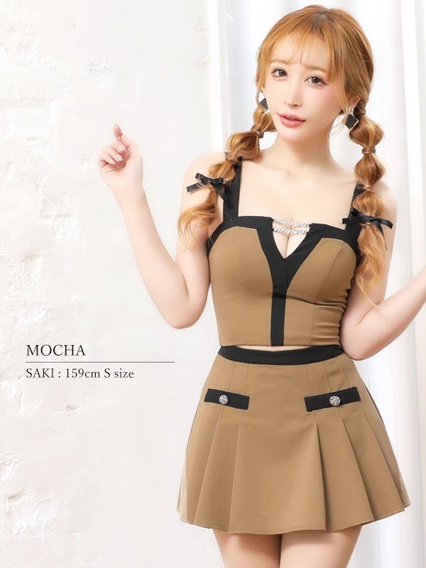 画像5: XSサイズあり【PURESS/ピュアレス】 セットアップ/ バイカラー/ フリル/ ノースリーブ/ フレア/ マイクロミニドレス/ キャバドレス[OF5] (5)