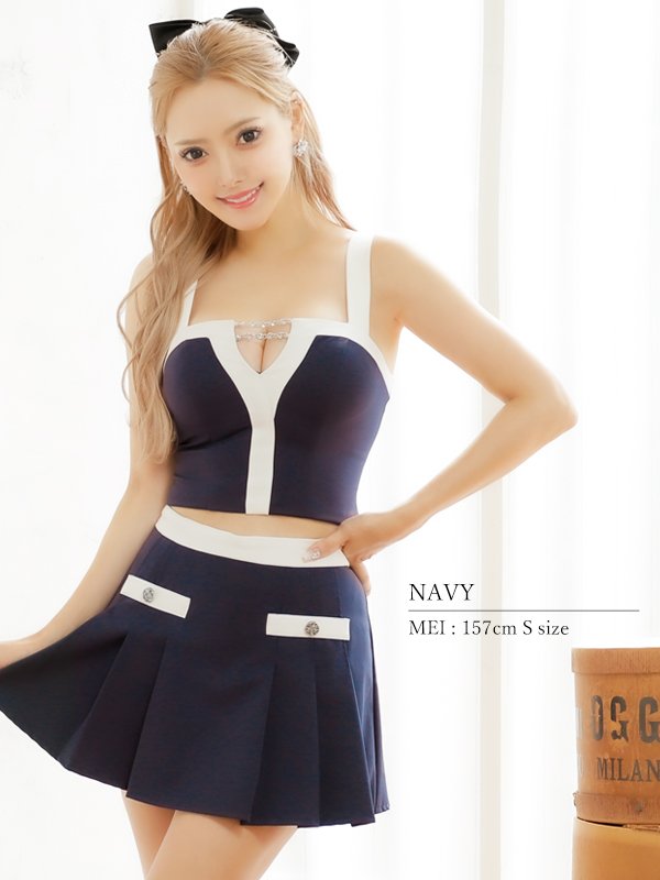 画像20: XSサイズあり【PURESS/ピュアレス】 セットアップ/ バイカラー/ フリル/ ノースリーブ/ フレア/ マイクロミニドレス/ キャバドレス[OF5] (20)