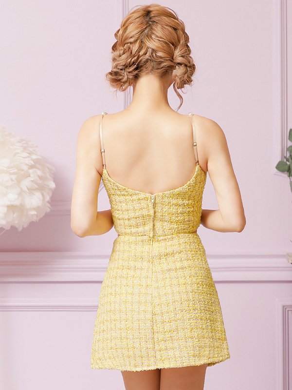 画像6: XSサイズあり【PURESS/ピュアレス】 パールショルダー/ ボタン/ ミックスチェック/ セパレート/ フレア/ ミニドレス/ キャバドレス[OF5] (6)