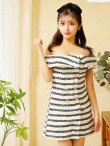画像12: XSサイズあり【PURESS/ピュアレス】× sugar ボーダー/ オフショルダー/ ボタン/ ビジュー/ ツイード/ フレア/ ミニドレス/ キャバドレス[OF5] (12)