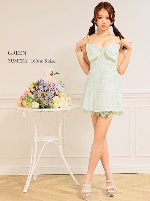 画像3: XSサイズあり【PURESS/ピュアレス】ビックリボンデザイン/ ショルダーパール/ マイクロフレアミニ/ ミニドレス/ キャバドレス[OF5] (3)