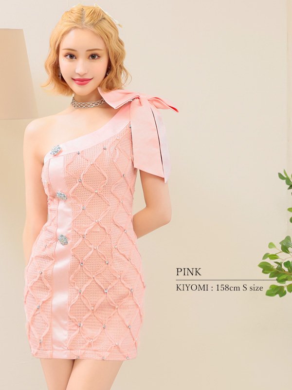 画像8: XSサイズあり【PURESS/ピュアレス】ビックリボン/ ワンショルダー/ フラワービジューボタン/ タイト/ マイクロミニ/ ミニドレス/ キャバドレス[OF5] (8)