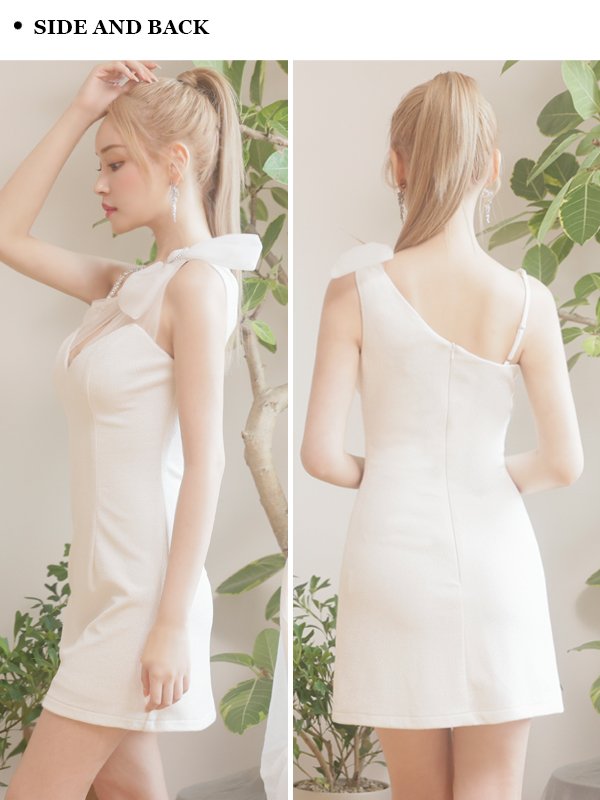 画像16: XSサイズあり【PURESS/ピュアレス】アシンメトリー / ショルダーリボン / パールチェーン / ビジュー / フレア / マイクロミニ/ ミニドレス/ キャバドレス[OF5] (16)