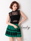 【Andy ANDY Fashion Press 06 COLLECTION 07】レース/ ノースリーブ/プリーツ/ 切り替え/ タイト/ ミニドレス/ キャバドレス　ブラックグリーン