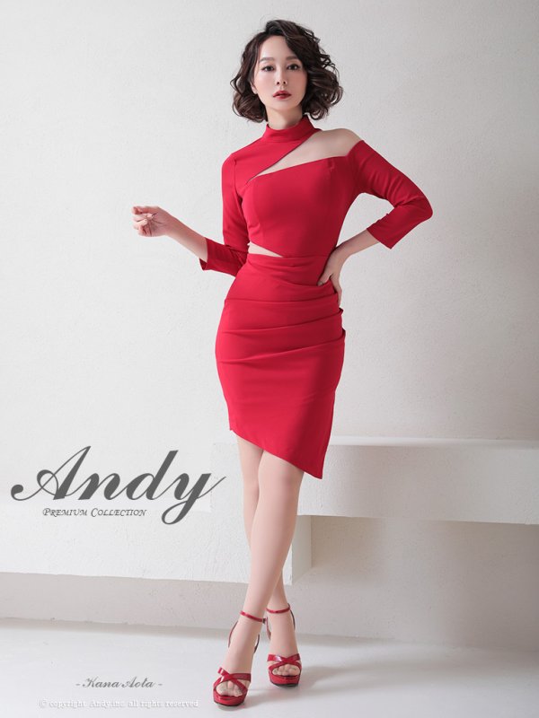 画像2: 【Andy ANDY Fashion Press 14 COLLECTION 09】ワンカラー/ カットアウト/ ハイネック/ アシメ/ 長袖/ 七分袖/ 袖あり/ タイト/ ミニドレス/ キャバドレス[OF05] (2)
