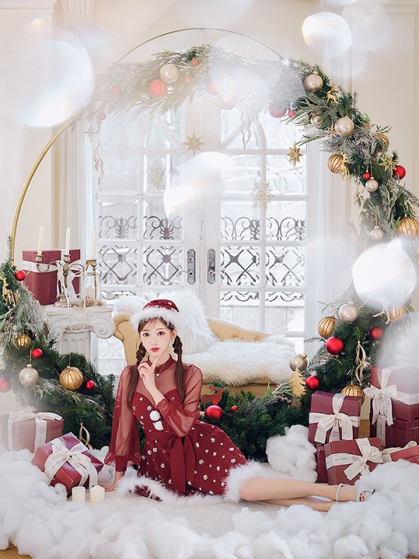 画像11: 【サンタSALE!!】【即日発送！】【サンタコス 4点セット】【XS-XLサイズ/1カラー】チュールロングスリーブハイネックサンタ[OF04] (11)