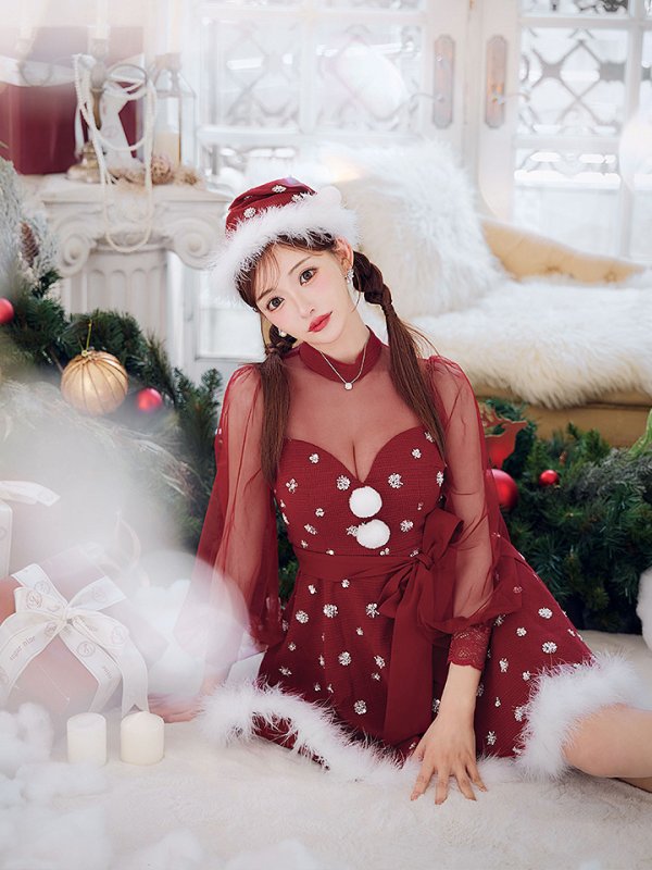 画像12: 【サンタSALE!!】【即日発送！】【サンタコス 4点セット】【XS-XLサイズ/1カラー】チュールロングスリーブハイネックサンタ[OF04] (12)