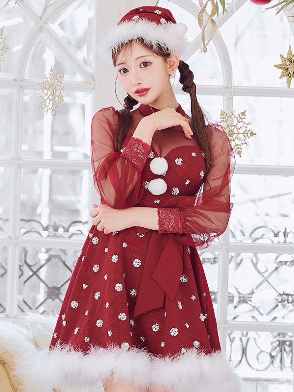 画像18: 【ノベルティ対象】【即日発送！】【サンタコス 4点セット】【XS-XLサイズ/1カラー】チュールロングスリーブハイネックサンタ[YMT] (18)