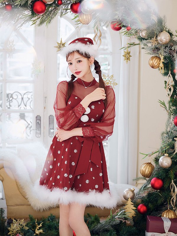 画像21: 【ノベルティ対象】【即日発送！】【サンタコス 4点セット】【XS-XLサイズ/1カラー】チュールロングスリーブハイネックサンタ[YMT] (21)