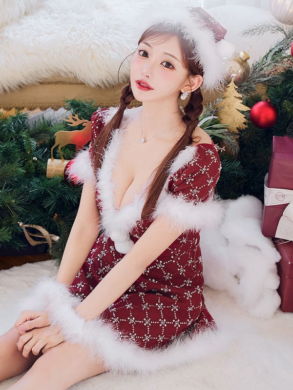 画像5: 【サンタコス 4点セット】【XS-Lサイズ/1カラー】ビジューフレアスカートサンタコスプレ[OF04] (5)