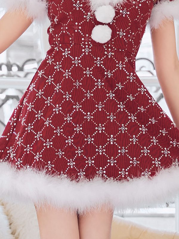 画像8: 【サンタコス 4点セット】【XS-Lサイズ/1カラー】ビジューフレアスカートサンタコスプレ[OF04] (8)