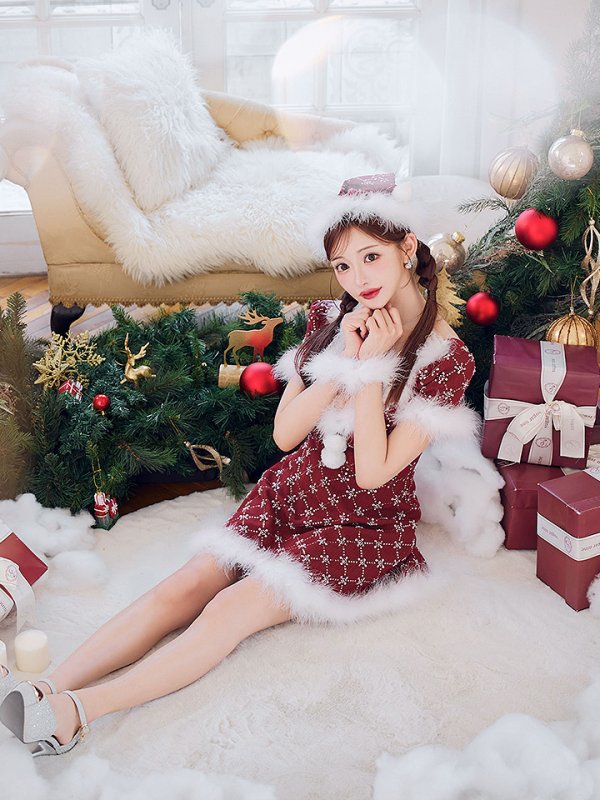 画像9: 【サンタコス 4点セット】【XS-Lサイズ/1カラー】ビジューフレアスカートサンタコスプレ[OF04] (9)