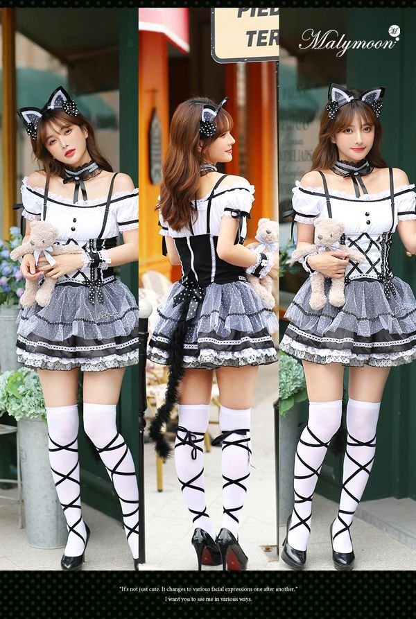 画像8: 【即日発送】猫耳メイドにゃん《ハロウィンコスプレ5点セット》【Malymoon/マリームーン】[HC03] (8)