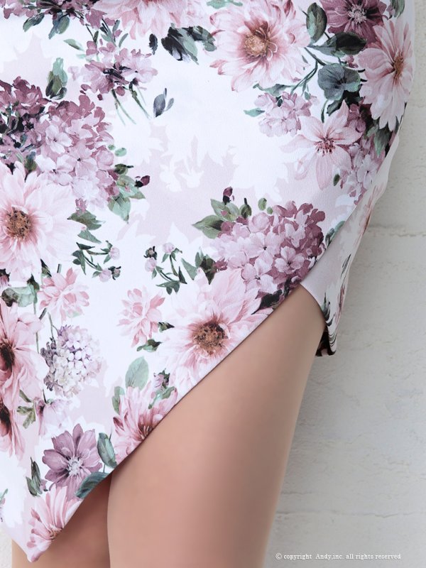 画像8: 【ANDY/アンディ】フラワープリント/ウエストリボン/アシメ/ウエストカット/キャバドレス[FB03] (8)