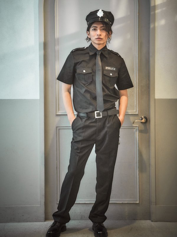 画像2: 【即日発送】【ハロウィン】 メンズブラックポリス【コスプレ5点セット】【M-XLサイズ】[HC03-Bsv] (2)