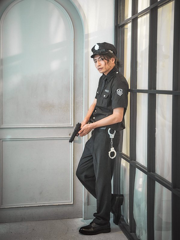 画像8: 【即日発送】【ハロウィン】 メンズブラックポリス【コスプレ5点セット】【M-XLサイズ】[HC03-Bsv] (8)