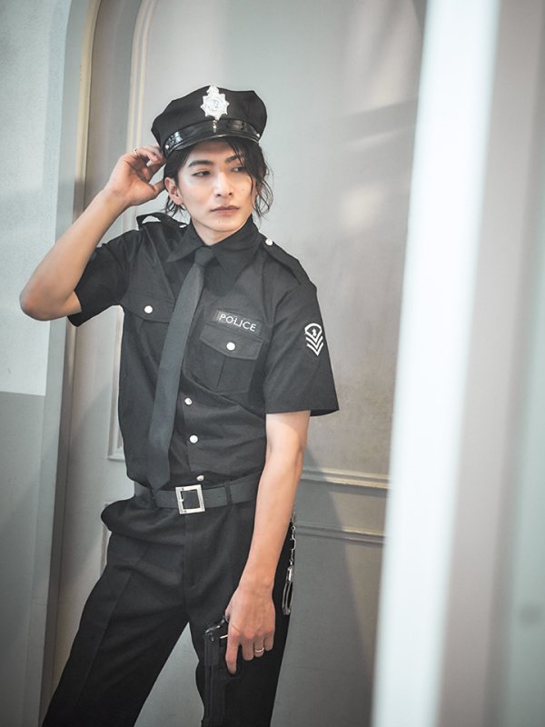 画像13: 【即日発送】【ハロウィン】 メンズブラックポリス【コスプレ5点セット】【M-XLサイズ】[HC03-Bsv] (13)