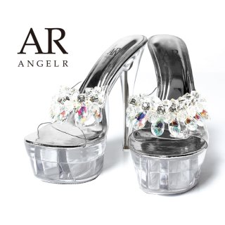 エンジェルアール クリアヒール グリッター ビジュー ストラップ付き サンダル ANGEL R/エンジェルアール】15cmヒール/ クリア/ ビジュー/ラメ