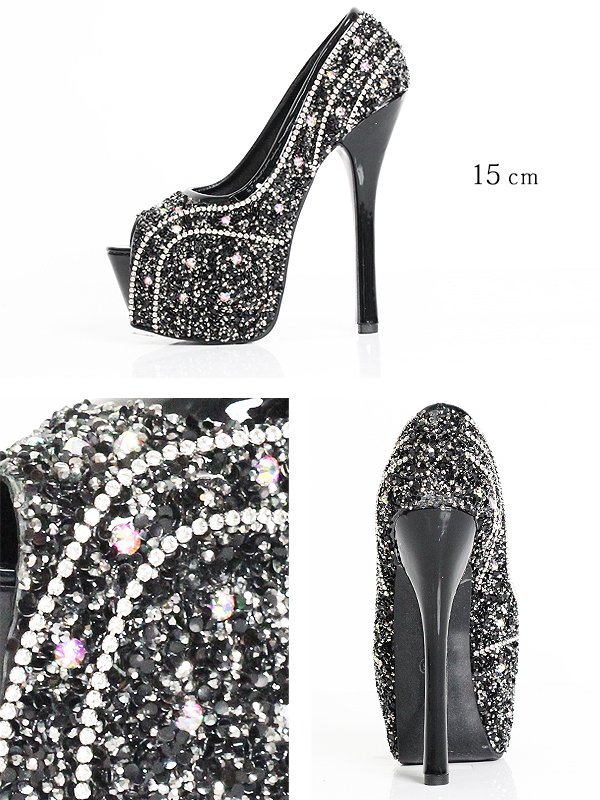 画像4: 【ANGEL R/エンジェルアール】15cmヒール/ ラインストーンラメ/ オープントゥ/ ハイヒール/ サンダル[OF02] (4)