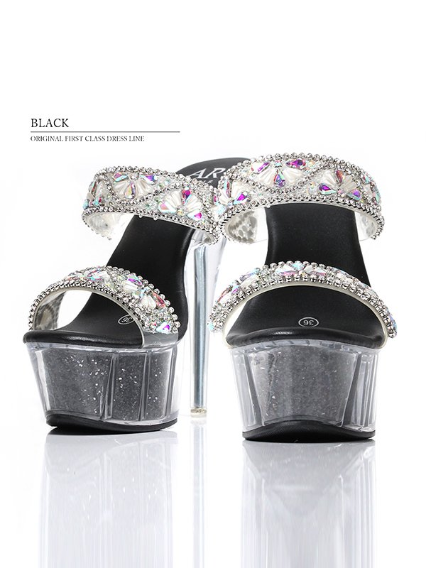 画像3: 【ANGEL R/エンジェルアール】15cmヒール/ ビジュー/ ラインストーン/ オープントゥ/ ハイヒール/ サンダル[OF02] (3)