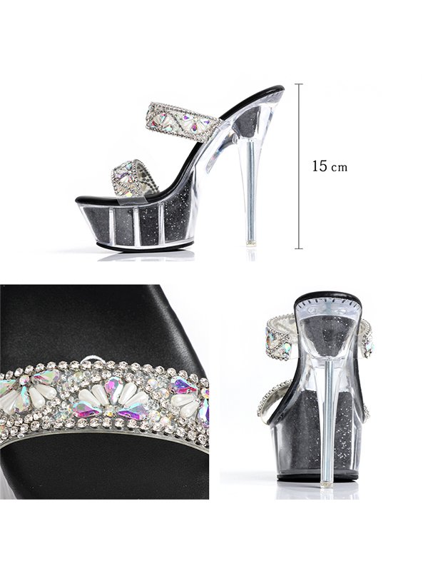 画像4: 【ANGEL R/エンジェルアール】15cmヒール/ ビジュー/ ラインストーン/ オープントゥ/ ハイヒール/ サンダル[OF02] (4)