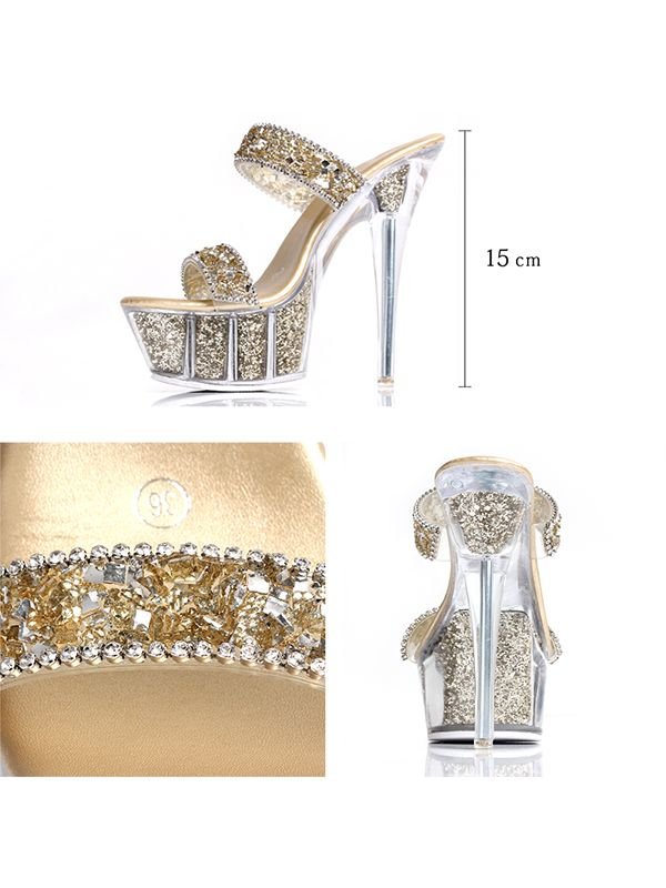 画像3: 【ANGEL R/エンジェルアール】15cmヒール/ ビジュー/ ラメ/ ラインストーン/ オープントゥ/ ハイヒール/ サンダル[OF02]【一部予約商品/11月下旬-12月上旬発送予定】 (3)