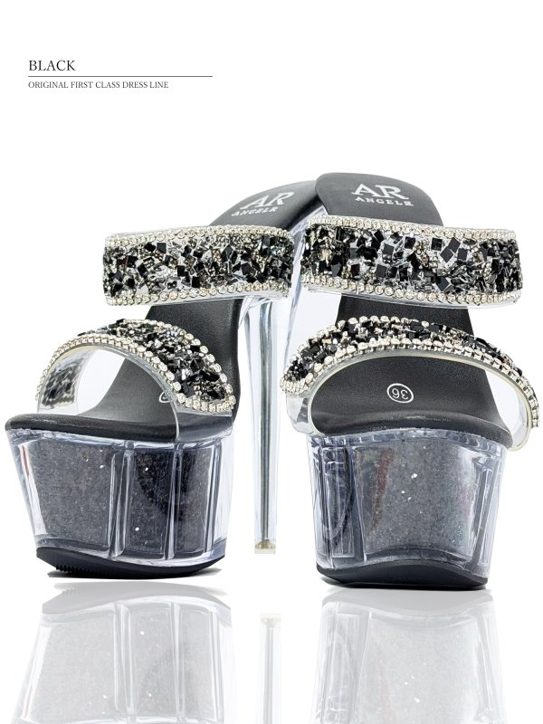 画像5: 【ANGEL R/エンジェルアール】15cmヒール/ ビジュー/ ラメ/ ラインストーン/ オープントゥ/ ハイヒール/ サンダル[OF02] (5)