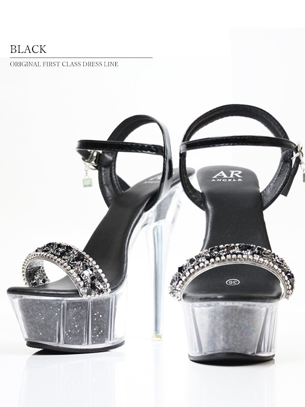 画像5: 【ANGEL R/エンジェルアール】15cmヒール/ ビジュー/ ワンベルト/ オープントゥ/ ラメ/ ハイヒール/ サンダル[OF02] (5)