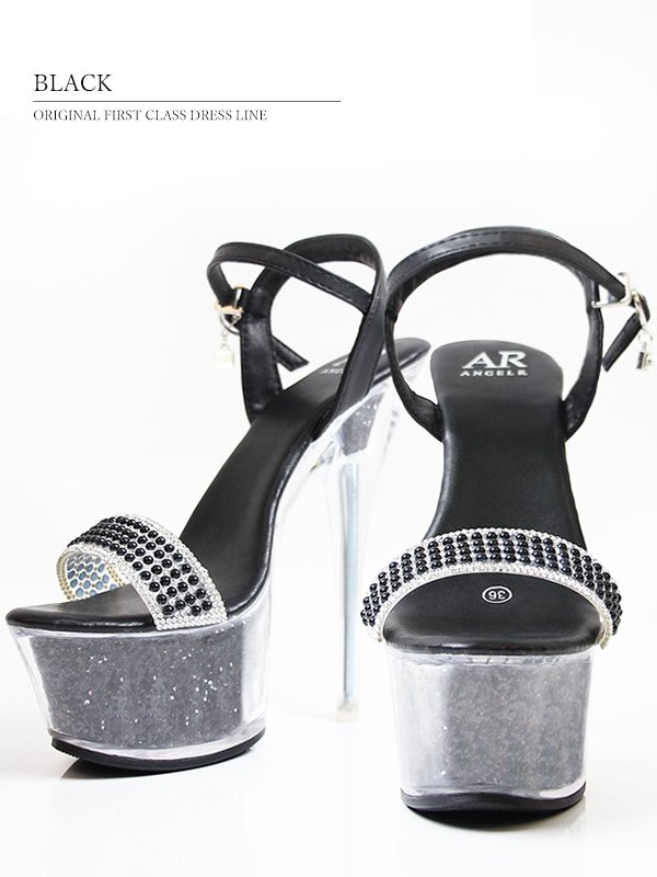 画像4: 【ANGEL R/エンジェルアール】17cmヒール/ パール/ ビジュー/ ワンベルト/ オープントゥ/ ラメ/ ハイヒール/ サンダル[OF02] (4)