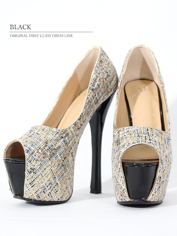 画像3: 【ANGEL R/エンジェルアール】15cmヒール/ スパンコールメッシュ/ オープントゥ/ ハイヒール/ サンダル[OF02] (3)