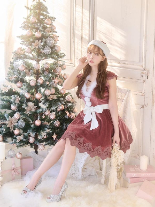 画像21: 【sugar nine サンタコス 5点セット】【S-XLサイズ/2カラー】フレアスリーブ刺繍レースフレアサンタ[OF03] (21)