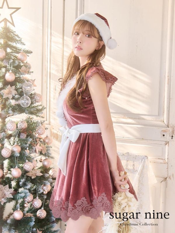 画像14: 【sugar nine サンタコス 5点セット】【S-XLサイズ/2カラー】フレアスリーブ刺繍レースフレアサンタ[OF04] (14)