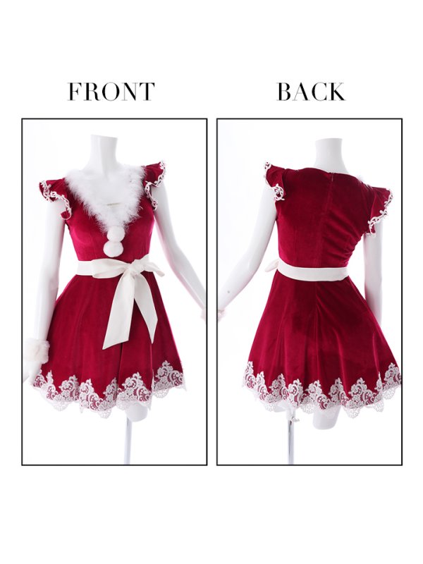 画像22: 【sugar nine サンタコス 5点セット】【S-XLサイズ/2カラー】フレアスリーブ刺繍レースフレアサンタ[OF03] (22)